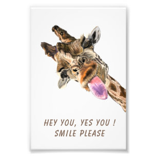 Grappige Giraffe Tongue Out en Speelse Wink Smile Foto Afdruk