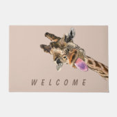 Grappige Giraffe Tongue Out en Speelse Wink Welkom Deurmat (Voorkant)