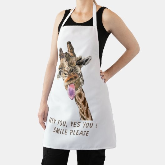 Grappige Giraffe Tongue Out Smile - Aangepaste tek Schort (Insitu)