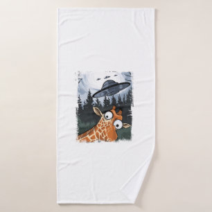 Grappige Giraffe UFO Zoo Animal Weird Meme Graphic Badhanddoek