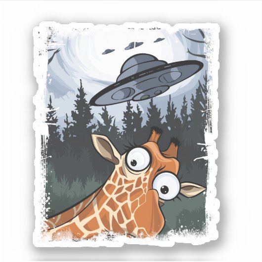 Grappige Giraffe UFO Zoo Animal Weird Meme Graphic Sticker (Voorkant)