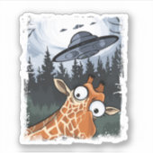 Grappige Giraffe UFO Zoo Animal Weird Meme Graphic Sticker (Voorkant)