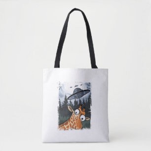 Grappige Giraffe UFO Zoo Animal Weird Meme Graphic Tote Bag