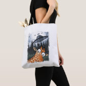 Grappige Giraffe UFO Zoo Animal Weird Meme Graphic Tote Bag (Dichtbij)