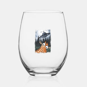 Grappige Giraffe UFO Zoo Animal Weird Meme Graphic Wijnglas Zonder Voet