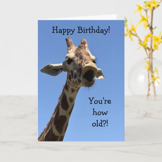 Grappige  Giraffe Verjaardag Kaart (Gele Bloem)