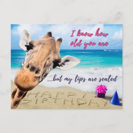 Grappige Giraffe Verjaardag - Lippen zijn verzegel Briefkaart (Voorkant)