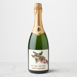 Grappige Giraffe Verjaardag Wijnlabels - aangepast Sparkling Wijnetiket