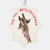 Grappige Giraffe Vrolijk Kerst Ornament Kaart (Links)