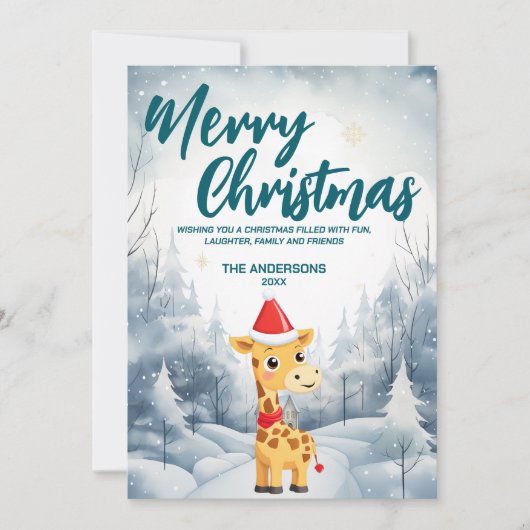 Grappige Giraffe Vrolijk kerstboom sneeuw Vakantie Feestdagenkaart (Voorkant)