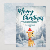 Grappige Giraffe Vrolijk kerstboom sneeuw Vakantie Feestdagenkaart (Voorkant / Achterkant)