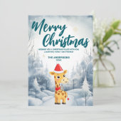 Grappige Giraffe Vrolijk kerstboom sneeuw Vakantie Feestdagenkaart (Staand voorkant)