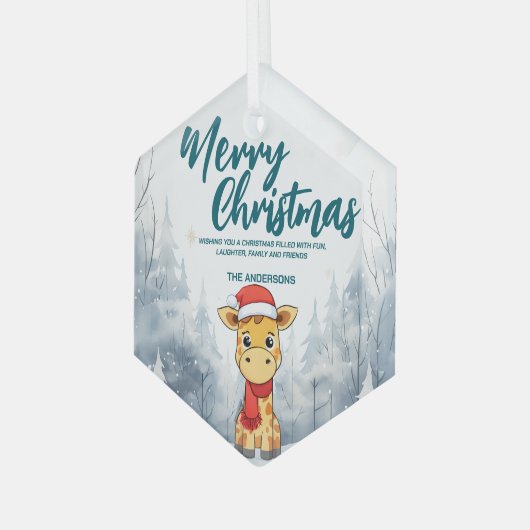 Grappige Giraffe Vrolijk kerstboom sneeuw Vakantie Glas Ornament (Voorkant links)