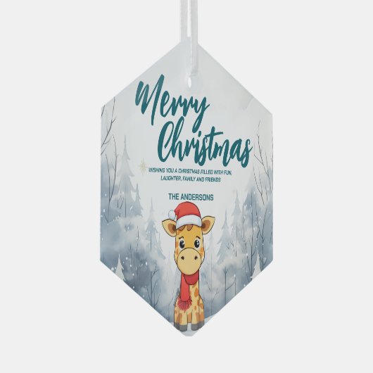 Grappige Giraffe Vrolijk kerstboom sneeuw Vakantie Glas Ornament (Voorkant Rechts)