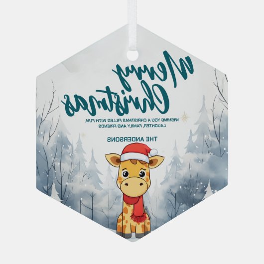 Grappige Giraffe Vrolijk kerstboom sneeuw Vakantie Glas Ornament (Achterkant)