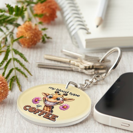 Grappige giraffe woordkunst koffie sleutelhanger (Voorkant Rechts)