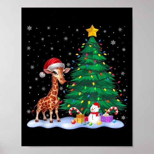 Grappige Giraffe Xmas Tree Lights Rendier Pet Chri Poster (Voorkant)