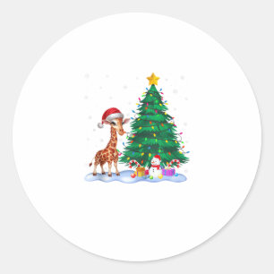 Grappige Giraffe Xmas Tree Lights Rendier Pet Chri Ronde Sticker