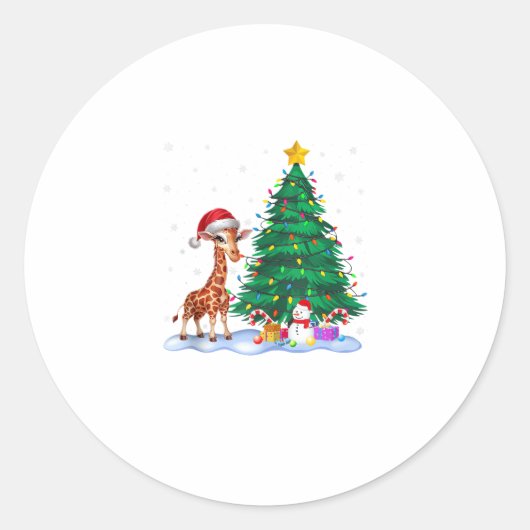 Grappige Giraffe Xmas Tree Lights Rendier Pet Chri Ronde Sticker (Voorkant)