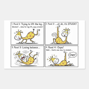 Grappige Giraffe Yoga Mislukt 4 Paneel Comic Strip Rechthoekige Sticker