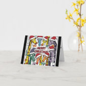 Grappige Giraffes in Santa Hats Kerst Abstract Kaart (Gele Bloem)