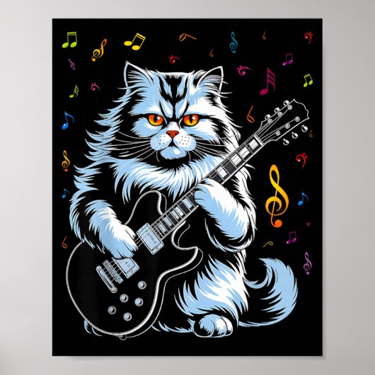 Grappige Gitaar Kat Rock Spelend Poster (Voorkant)