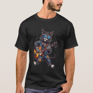 Grappige Gitaar Kat Speelt Gitaar Rock and Roll Ro T-shirt