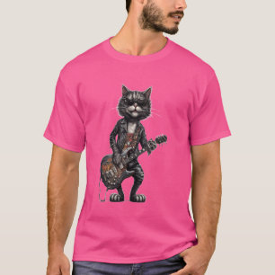 Grappige Gitaar Kat Spelen Gitaar Rock en Roll Roc T-shirt