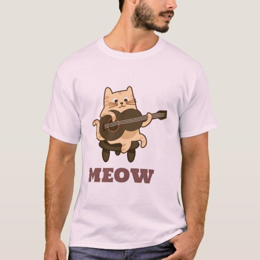 Grappige Gitaar Kat T-shirt "MEOW" Muziek Lover T- (Voorkant)