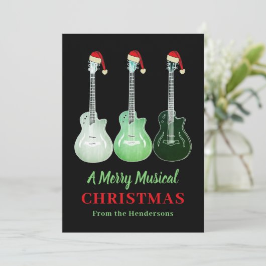 Grappige gitaar Kerst Merry Musical gepersonalisee Feestdagenkaart (Staand voorkant)
