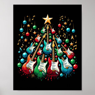 Grappige Gitaar Santa Hat Kerstboom Gitaar Muziek Poster