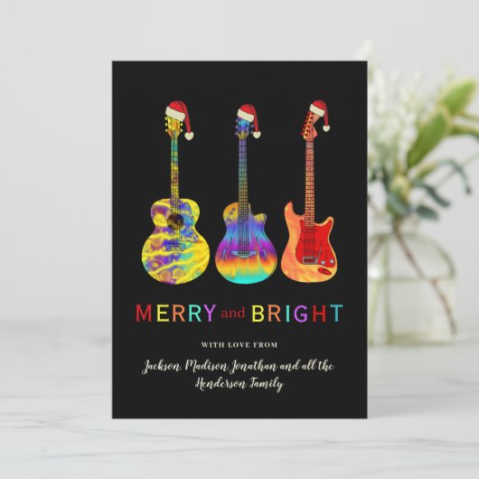 Grappige gitaar Santa Merry en Bright Christmas Feestdagenkaart (Staand voorkant)