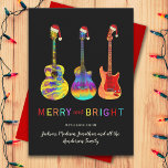Grappige gitaar Santa Merry en Bright Christmas Feestdagenkaart<br><div class="desc">Een prachtige leuke artiest creëerde een levendige muziek thema kerstkaart ideaal voor gitaristen, muzikanten, muziekleraren en muziekliefhebbers. Drie funky kleurrijke psychedelische gitaren met kerstmutsen om het feestelijke seizoen op te fleuren en seizoensgebonden vrolijkheid en humor te brengen. Moderne typografie in heldere kleuren met het citaat Vrolijk kerstfeest van vrolijk en...</div>
