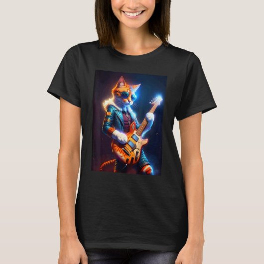 Grappige Gitarenkat - Rockkat Gitaar spelend - Roc T-shirt (Voorkant)