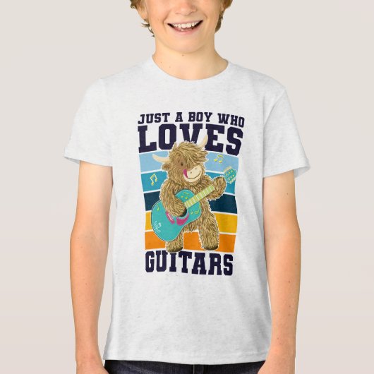 Grappige gitarist Schotse Hoogland Koe Tri-Blend Shirt (Voorkant)