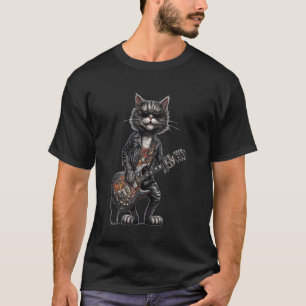Grappige Gitarre Kat Speelt Gitaar Rock and Roll R T-shirt