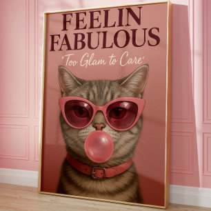 Grappige Glam Kat Muur Kunstprint Fabulous Roze Poster