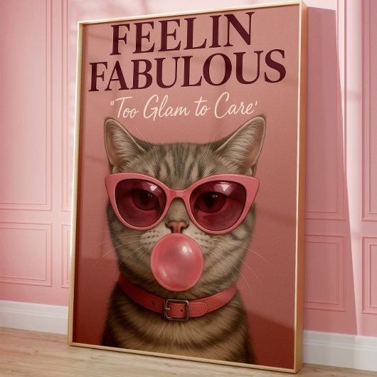 Grappige Glam Kat Muur Kunstprint | Fabulous Roze Poster