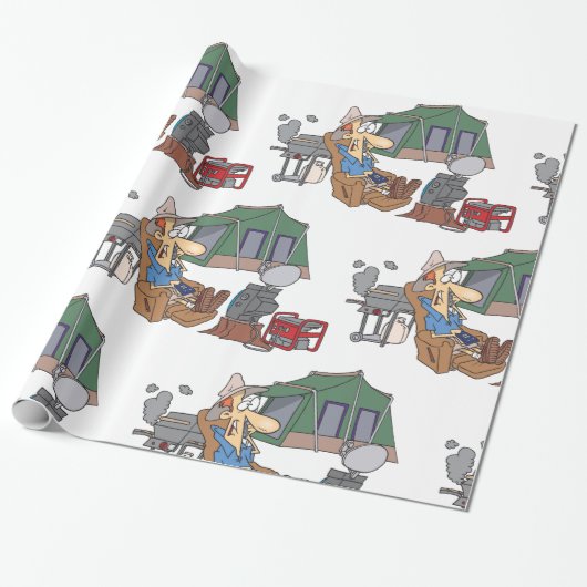 Grappige Glamping Cartoon Luxe Camping Cadeaupapier (Uitgerold)