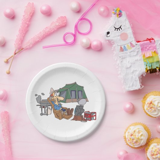 Grappige Glamping Cartoon Luxe Camping Papieren Bordje (Feest)