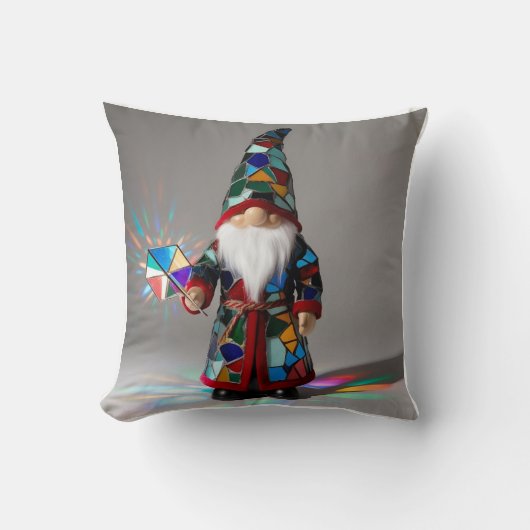 Grappige Glas in lood Gnome: Het Licht Vang Kussen (Voorkant)