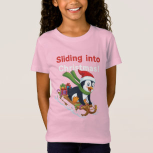 Grappige Glijdend naar Kerst Mooie Pinguïn Sleeën T-shirt
