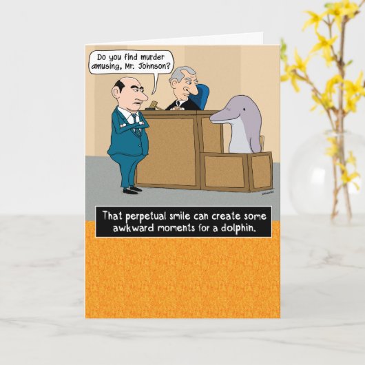 Grappige glimlachende dolfijn verjaardag kaart (Gele Bloem)