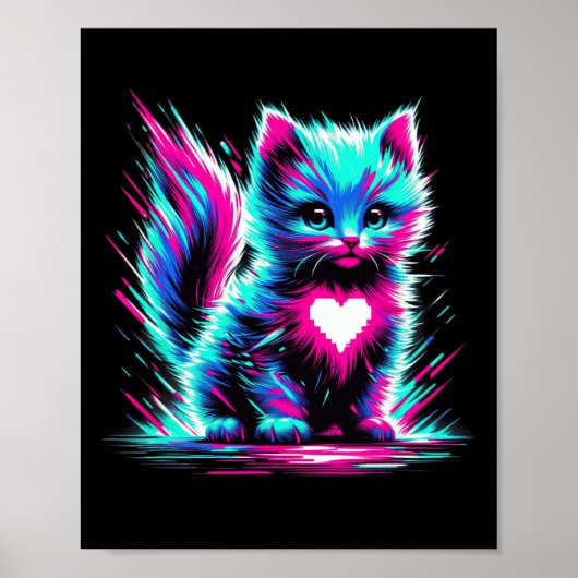 Grappige Glitch Kunst Cute Kat Kitten Valentijnsha Poster (Voorkant)