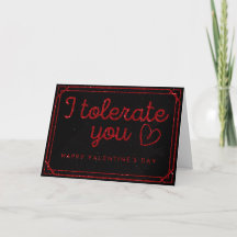 Grappige glitter valentijnskaart: ik verdraag je