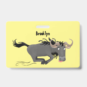 Grappige gnoe die loopt, cartoonillustratie badge