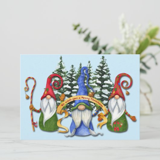 Grappige Gnome kerstwensen Feestdagenkaart (Staand voorkant)