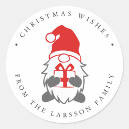 Grappige Gnome met Cadeau en kerstmuts Ronde Sticker