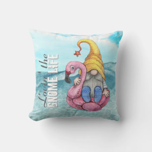 Grappige Gnome Pink Flamingo Float Zomerstrand Buitenkussen