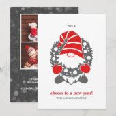 Grappige Gnome | Witte Kerstmis Nieuwjaar 2 Foto Feestdagenkaart (Voorkant / Achterkant)